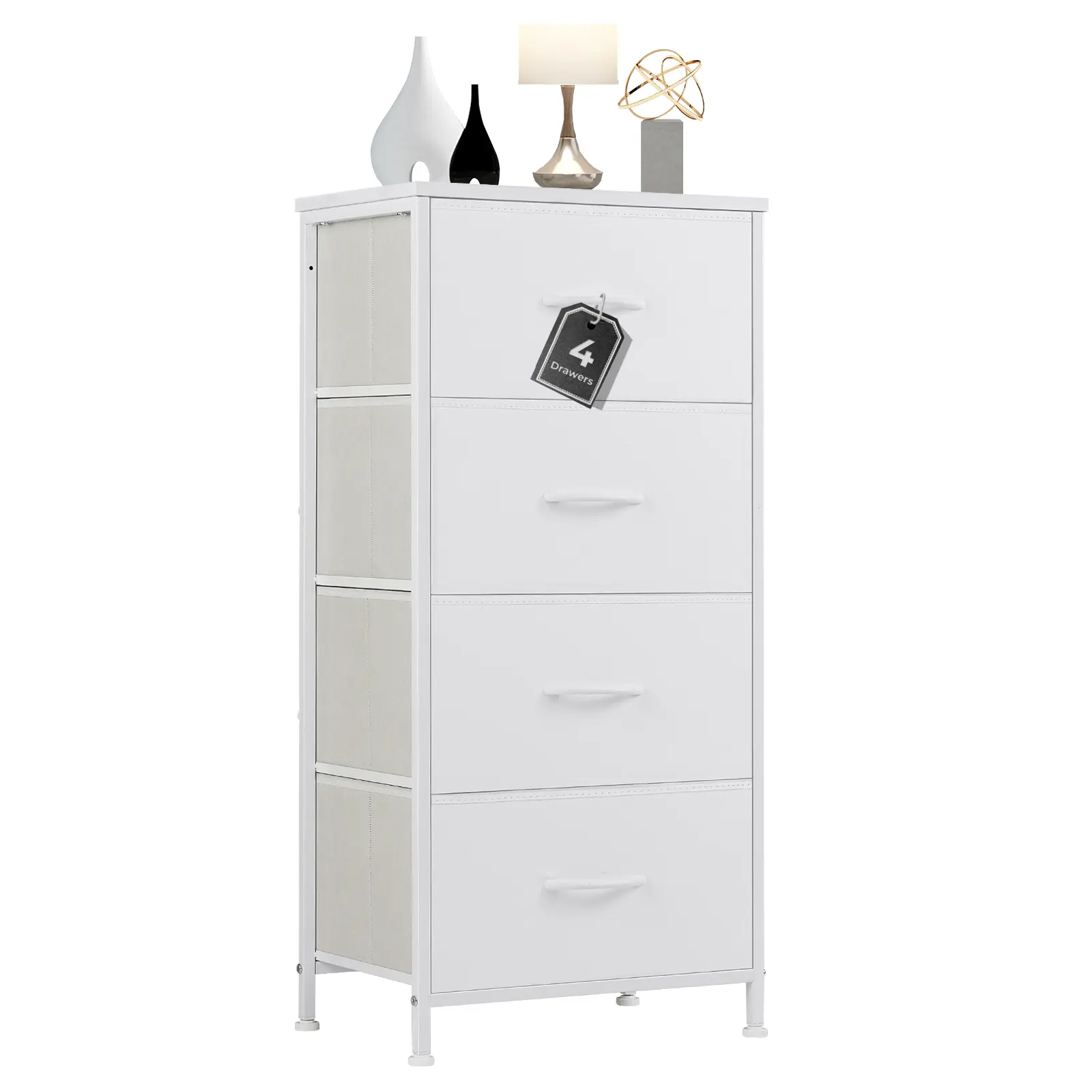 Cupboards Cabinets Dresser for Bedroom, Storage Drawers, Fabric Storage Tower with 4 Drawers, Organizer Unit, with Wooden Top for Closet,  Living Room