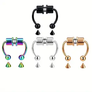 Magnetic Stainless Steel Fake Nose Rings 20PCS Horseshoe Nose Ring Earring Daith Cartilage Helix Piercing Jewelry Adjustable Clip-On Faux Nose Piercing Hoops No Piercing Required Punk Classic Designs for Daily Wear Parties