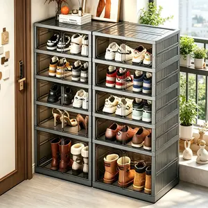 3/6/9-tier sturdy, reinforced shoe boxes; stackable transparent plastic shoe cabinets; dust-proof all-in-one design; space-saving foldable shoe racks; suitable for sneakers and high heels; easy-to-assemble shoe storage racks