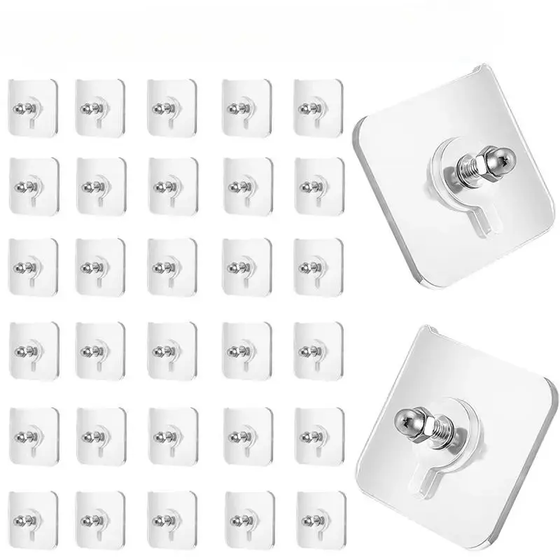 20pcs transparent non perforated screw adhesive sheet, photo frame shelf non nail screw adhesive, strong non marking self-adhesive screws, wall mounted non perforated fixing screws, bathroom shelf non nail adhesive screws