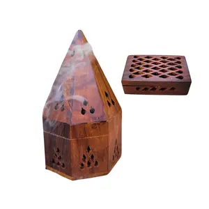 Incense Burner Set, Natural Wood Incense Holder and Diffuser Box ~ Temple Hand-Crafted Incense Holder, Incense Cone Burner and Resin Burner