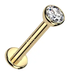 14kt Gold Bezel CZ Internally Threaded Labret