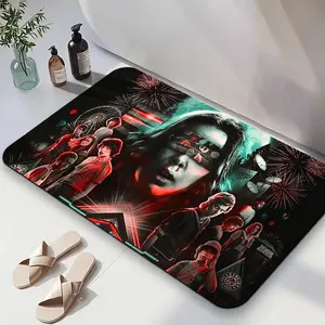 1PC,2D Stranger Things Themed Diatomaceous Earth Bath Mat Quick Drying Super Absorbent Non Slip Bathroom Floor Mat with Horror Movie Character Print Soft Comfortable Easy to Clean Home Decor for Fans