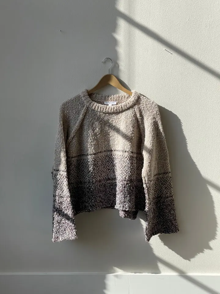 Leslie ￼Cropped Striped Crewneck Sweater In Taupe