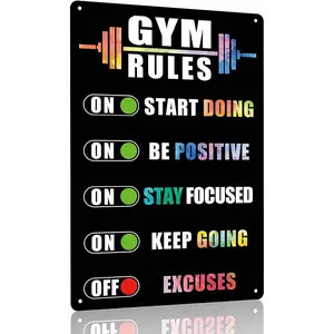 Gym Rules Signs Workout Motivational Quote Hanging Sign - Exercise Poster - Gym Room Sign for Men's Cave Interior Home Art Metal Tin Wall Decor 8x12 Inches