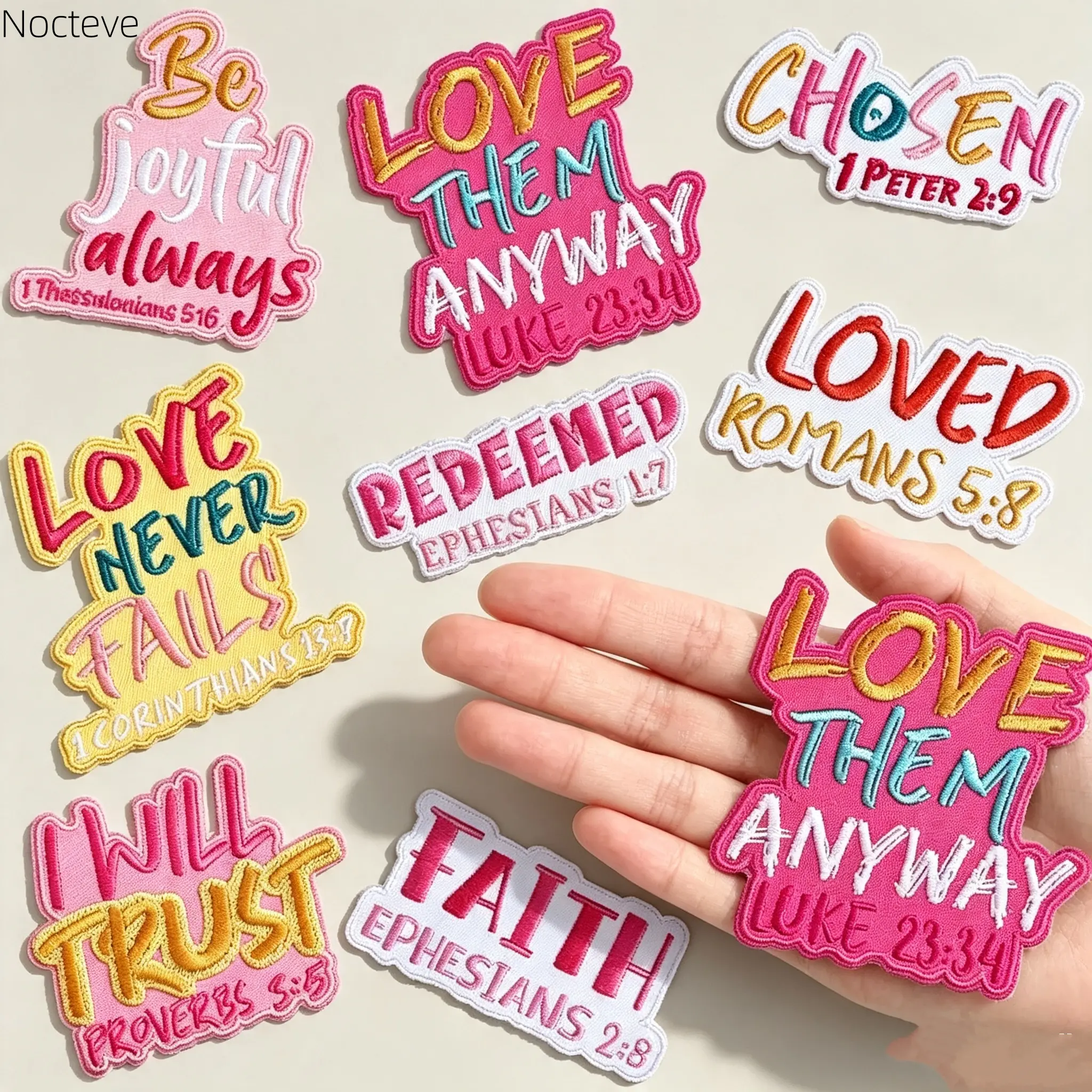 8-Piece Religious Embroidery Patches, 3 Inch Christian Bible Verse Cotton Appliques, Geometric Iron-On & Sew-On Decorative Patches for Jackets, Backpacks & DIY Craft Projects