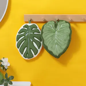 2PCS Creative Leaf Hand Towels – Monstera Coral Fleece Hanging Towel Set, Strong Absorbent Quick Dry Kitchen Bathroom Towels, Soft Non-Shedding Turtleback Leaf Cloth Decorative Hand Towel