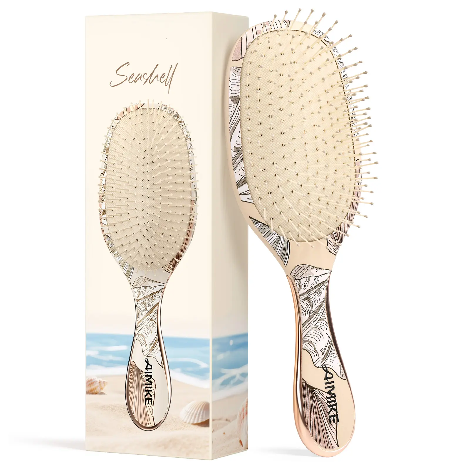 AIMIKE Seashell Detangling Brush, Velvet Touch Paddle Brush for Pain-Free Hair Care - Detangler for Natural Curls, Fine Hair & Sensitive Scalps, Wet & Dry Use for Women and Moms, Bouncy Curls, Wavy Hair Styling
