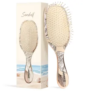 AIMIKE Seashell Detangling Brush, Detangler Paddle Brush w/Soft Bristles, Pain-Free Detangle Hairbrush Loosens Stubborn Tangles, Extra Gentle on Sensitive & Fine Hair, for Women Kids Wet Dry Use