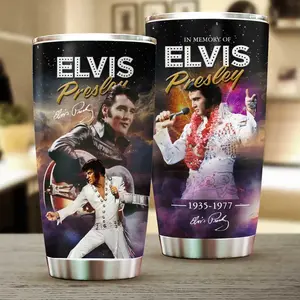 Elvis Presley Tribute 20oz Tumbler, King of Rock Memorial Edition Travel Mug, Elvis Fan Gift
