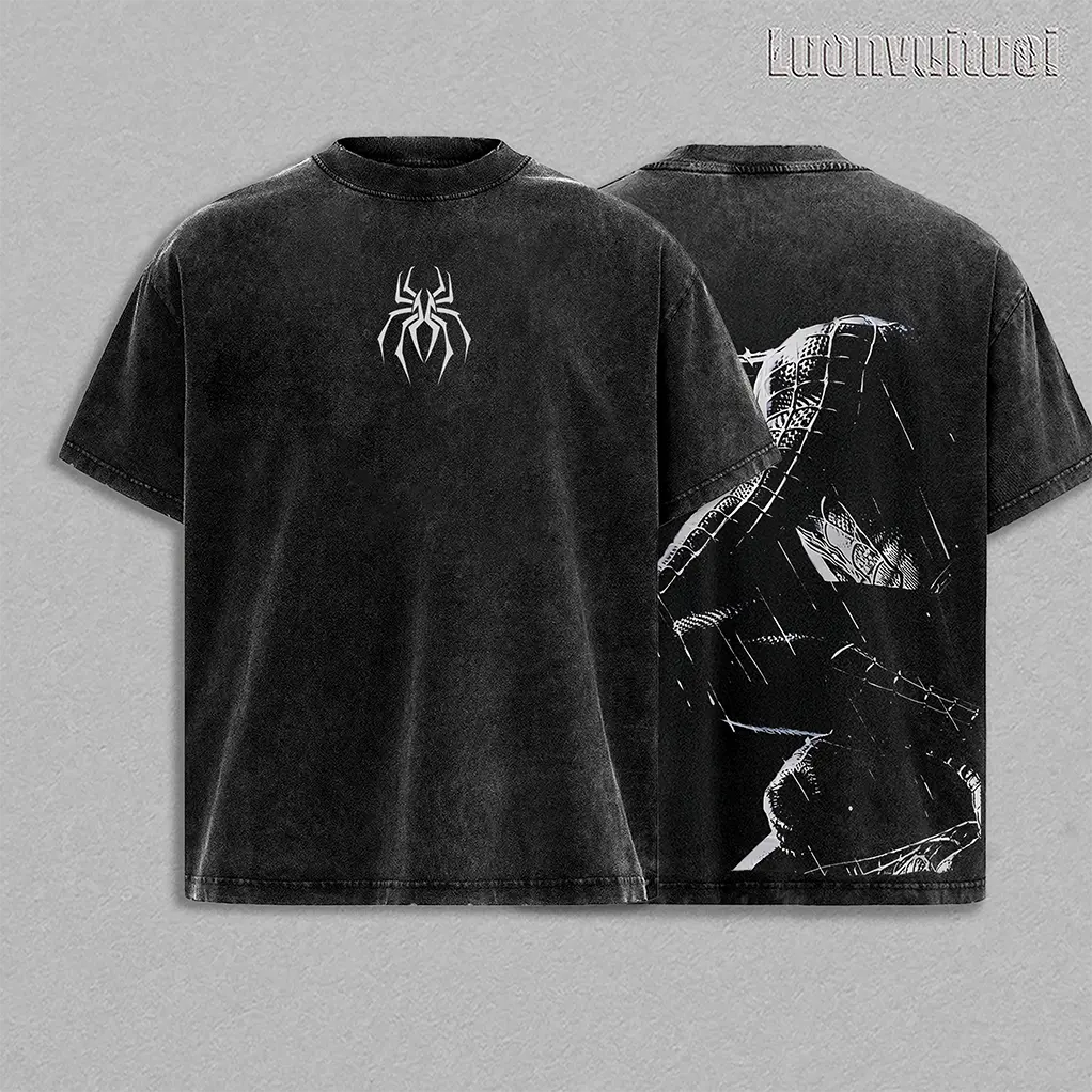 Dark Man Vintage Washed Graphic T-Shirt, Oversized Heavyweight Cotton Spyder Tee, Double Sided Retro Streetwear Shirt, Y2K Grunge Web Slinger Aesthetic, Premium Unisex Graphic Apparel, Collector Fan Gift Merch