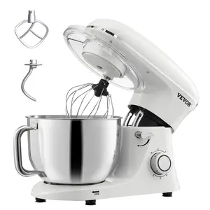 VEVOR Stand Mixer, TikTokShopBlackFriday, 6 QT Dough Mixer, 660W 6 + P Speeds Tilt-head Food Mixer with Stainless Steel Bowl, Dough Hook, Wire Whip, Flat Beater, Scraper, Household Stand Mixer for Baking & Mixing, White