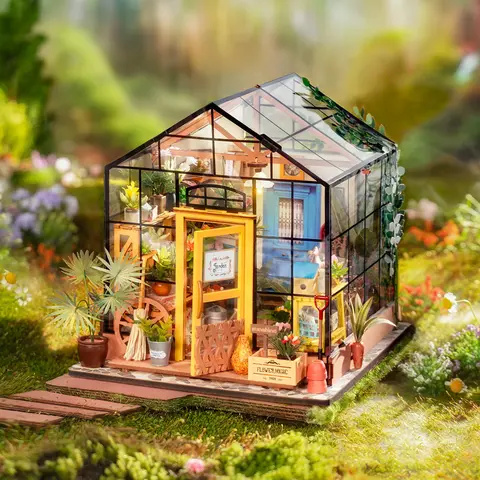 Rolife Cathy's Flower House 1:24 Scale DIY Wooden Miniature Dollhouse Kit, Doll Playset with LED Light & English Instructions, Christmas Decoration, Decent Gift for Adults