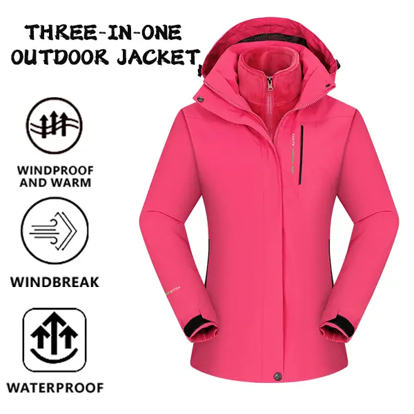 Women's 3-in-1 Fleece Jacket, All-Weather Long Sleeve Softshell Outerwear, Windproof & Waterproof with Removable Hood for Hiking & Skiing, All-Weather Women's Fleece Jackets, 3-In-1 Women's Fleece Jackets