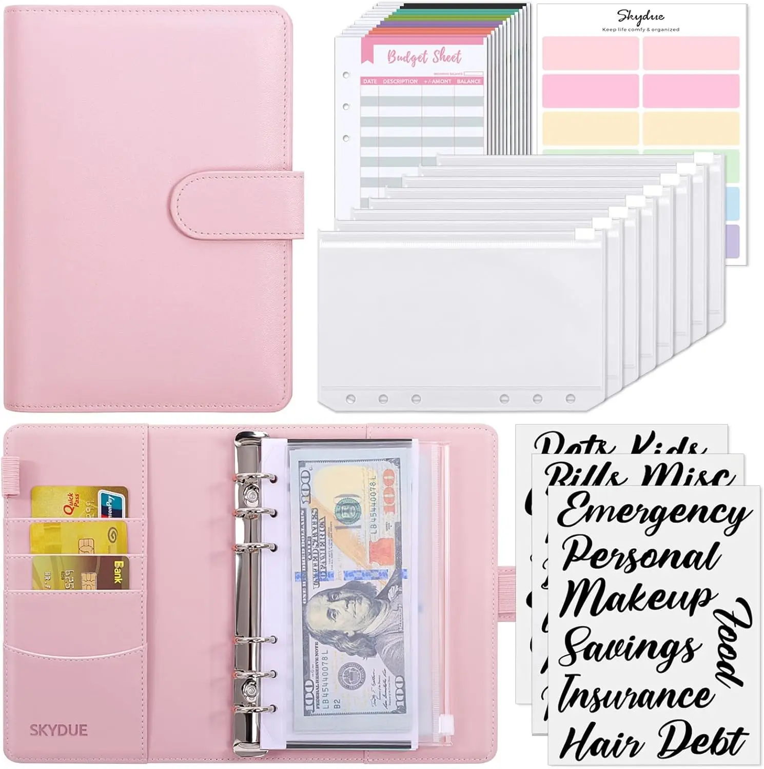 Budget Binder for Accounting Supplies, Multi-Project Planner with Zipper Envelopes, Cash Envelopes and Expense Budget Sheets, Multi-Project Planner Accounting Supplies