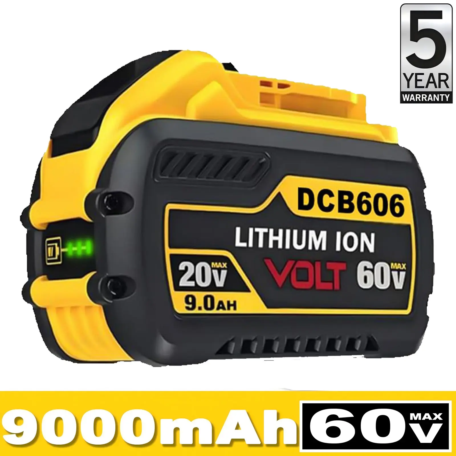 9000mAh Replaceable Lithium Battery for Dewalt 20V/60V Max Cordless Power Tools, High Power 20V/60V Cell, Compatible with Dewalt DCB606 DCB609 DCB612 Lithium Batteries, Replaceable Battery