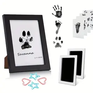 (1 pack) 2 ink pads + 1 photo frame pet memorial gift, pet keepsake, memorial gift for dogs and cats, paw print kit, footprint kit, hand and foot print kit, clean-touch ink pad, dog paw and nose print kit, memorial gift for pet dogs and cats