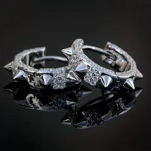 A Pair Of New Punk Style Earrings With Pointed Rivets And Inlaid With Zirconia, Suitable For Both Men And Women, A Fashionable And Trendy Gift For Hip-hop Lovers. men's accessories earrings for men