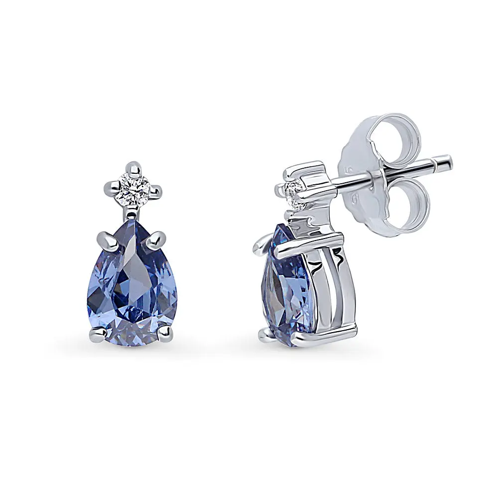 BERRICLE Sterling Silver Solitaire 2-Stone Stud Earrings for Women, 1.4 Carat Pear Cut Cubic Zirconia CZ, Color (Garnet, Green, Purple, Tanzanite)
