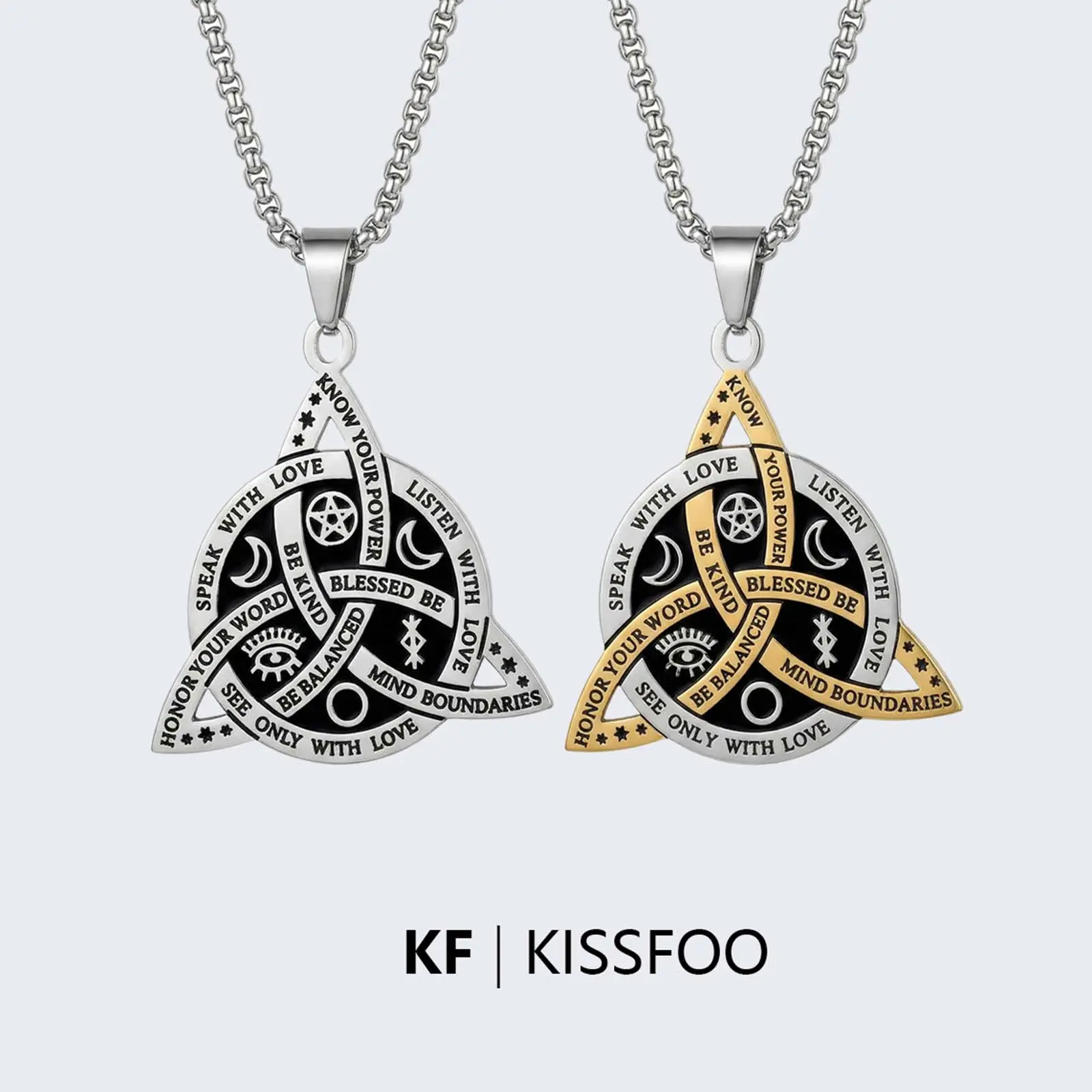 KISSFOO Durable Stainless Steel Norse Rune-Celtic Knot Chain Necklace, Versatile Protective Jewelry for Women Fashion Accessories, Durability