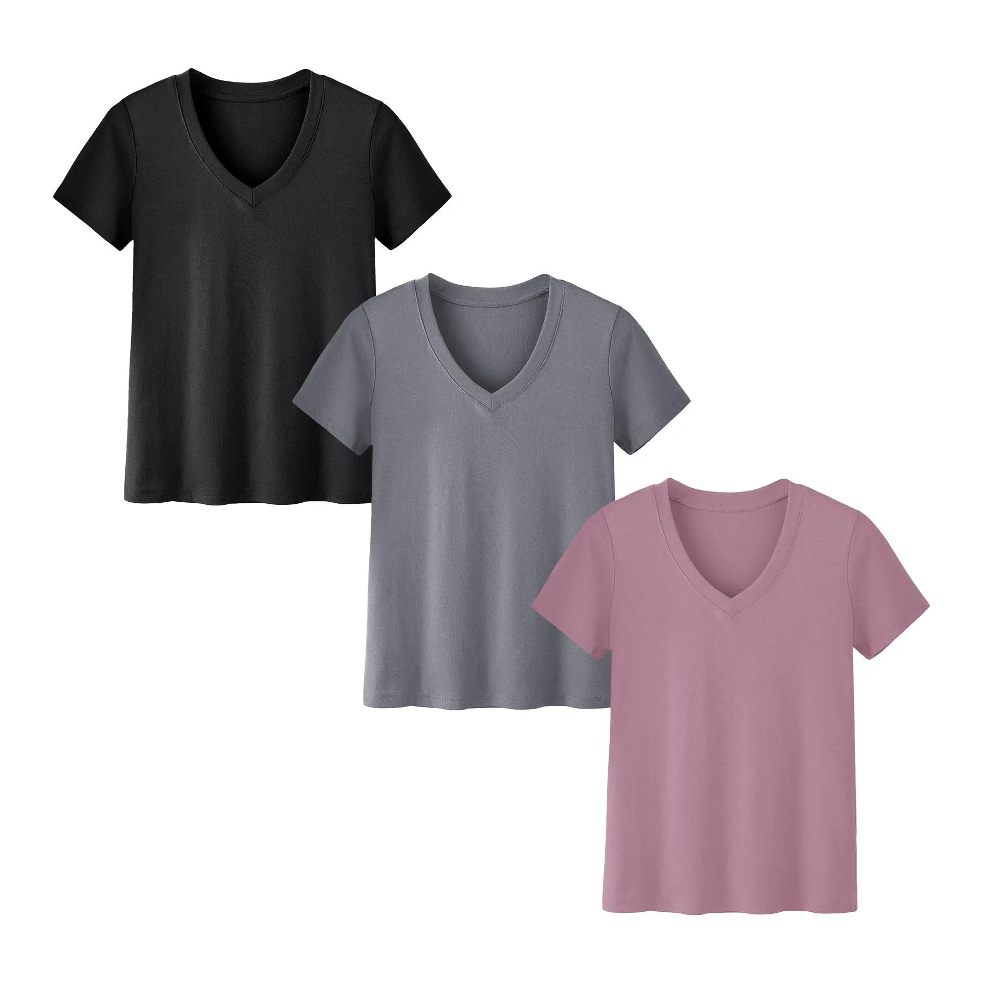 Showitty Women's 1-3 Pack V-Neck Short-Sleeve Solid Tees - Lightweight Female Normal-Type Plus Size Sports Tops up to 3XL, Machine Washable for Summer Daily Wear, Shortsleeve, Casual Fashionable Top, V Neck Shirt, Short Sleeve Tops