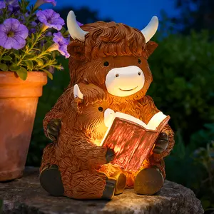 GIGALUMI Solar Highland Cow Garden Statue, Outdoor Decor, Decoration with LED for Patio Yard Lawn Balcony, Christmas/Birthday Gifts for Mom Women
