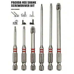 6-Piece Screwdriver Bit Set: Featuring magnetic hexagonal shanks and a unique pagoda-shaped internal hex design, a single bit can tighten nuts ranging from 1.5mm to 6mm—suitable for use with electric drills and wrenches.