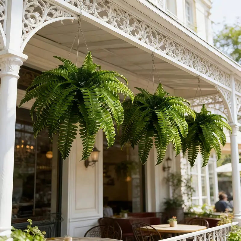 4 pcs 23.62-inch UV-resistant artificial Boston ferns, 21-frond artificial fern plants, outdoor UV-resistant plastic green shrubs, artificial ferns, suitable for home gardens, courtyards, and indoor/outdoor decoration