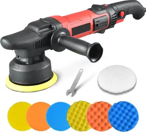 Buffer Polisher,5 inch Dual Action Polisher,Long Orbit 16mm Random Buffer Polisher kit with 6 Variable Speed 1000-5500rpm,Detachable Handle,7 Buffing Pads for  detailing Polishing and Waxing