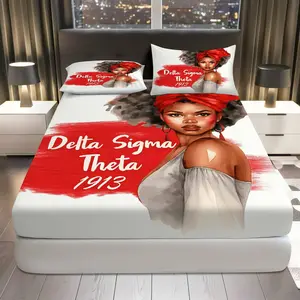 3Pcs Delta Sigma Theta Red Art Fitted Sheet Three Piece Set (1*Fitted Sheet+2*Pillowcases, Coreless), Celebration theme, Sorority Bedding Set, Mattress protector Soft, Breathable, Breathable Sheets