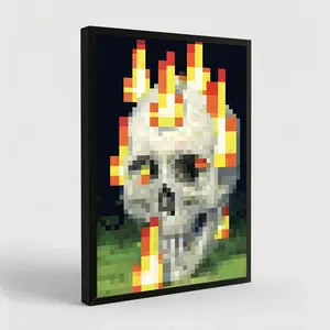 Vivid Pixel Skull Flame Canvas Poster, Art Decor Style, Indoor Wall Art, Posters And Prints, Suitable As Art Wall Painting for Bedroom, Office, Living Room, Cafe