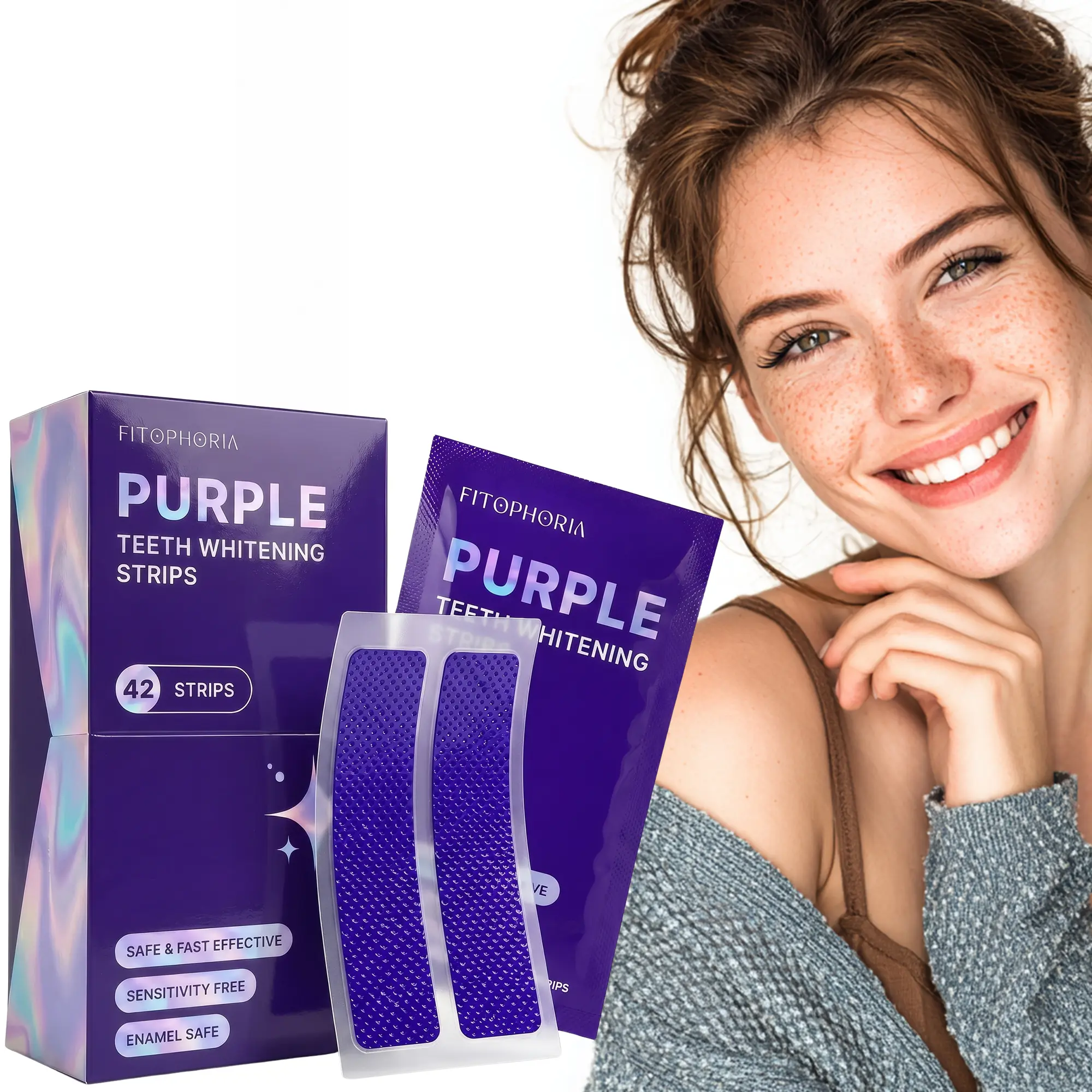 Purple Teeth Whitening Strips - 42 Count - Peroxide Free Color Correcting Whitening Strips - At Home Smile Care Kit
