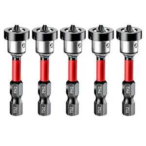 5pcs Drywall Bit Attachment with Depth Stop, PH2 Magnetic Drywall Screwdriver Bits for Countersinking Drywall Screws in Plasterboard, 1/4 Inch Hex Shank Plasterboard Bit, Screwdriver Bits Set