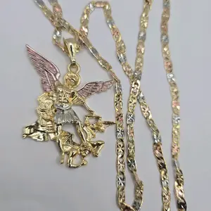 SAINT MICHAEL'S ( big pendant three colors  chain gold-plated 24"inches
