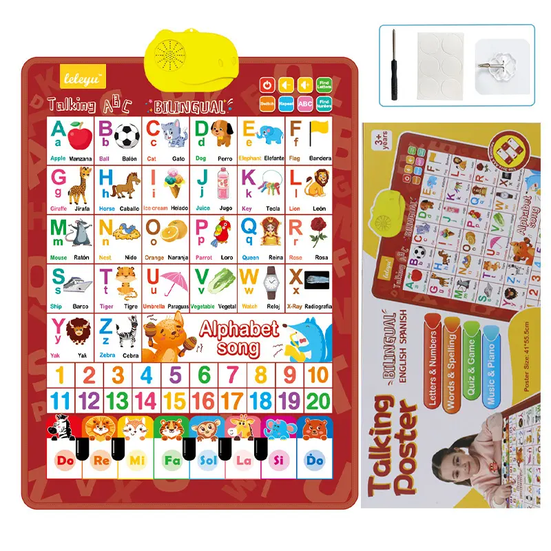 Tetoya Talking ABC Bilingual Poster LWG001 - English-Spanish 26-27 Letters High-End Audio Wall Chart, Preschool Alphabet Tool, Visual Learning Tools, Classroom Decoration, Electronic Learning Device
