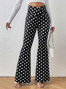 New Women's Casual Commuter Vacation Holiday Asymmetrical Waist Fitted Slimming Polka Dot Fashion Trendy Flare Leg Pants Casual Trendy Versatile Womenswear, Bottoms