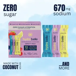 HydroBelle Electrolyte Sticks - Zero Sugar Coconut Water Powder, 32 Sticks, Vegan, Keto-Friendly, Natural Hydration for Fitness & Daily Wellness