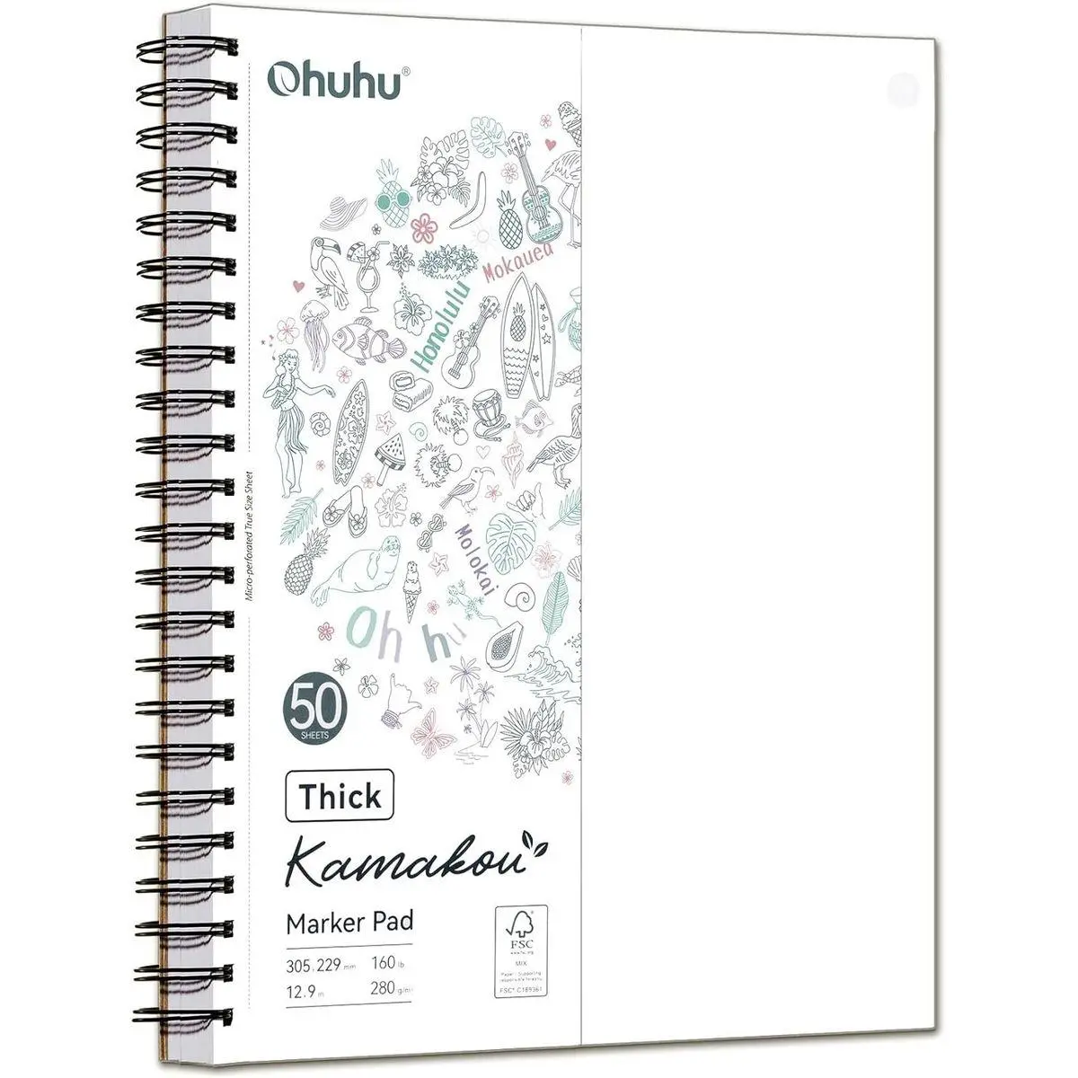 Double-Sided Marker Pad Art Sketchbook Bleedproof - 9"x12" Large Paper Size - 160 LB/280 GSM Heavyweight Smooth Drawing Paper - 50 Sheets/100 Pages - Spiral-Bound Sketch Book for Alcohol Markers