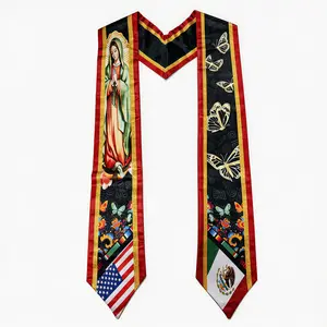 Virgen de Guadalupe Graduation Stole 2025/2026 - Mexican Black Sash with Butterflies & Gold Trim