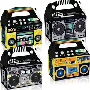 12pcs Radio Shape Gift Box Handles, 50s-90s Theme Party Supplies, Vintage Bag Holders for Candy Popcorn, Packaging Boxes, Birthday Decorations