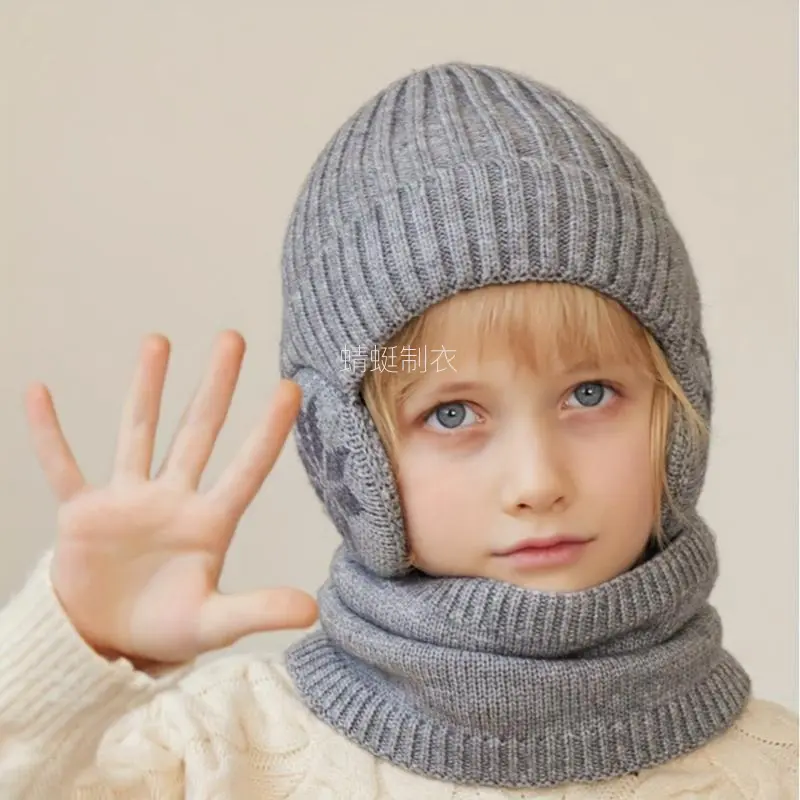 Kids' Cute Knit Beanie Hat and Neck Warmer Set, 2-Piece Fleece Lined Cold Weather Accessories for Toddlers, UPF 50, Black & Grey, Knitted Cap, Toddler Beanie, Cute Beanie Hat