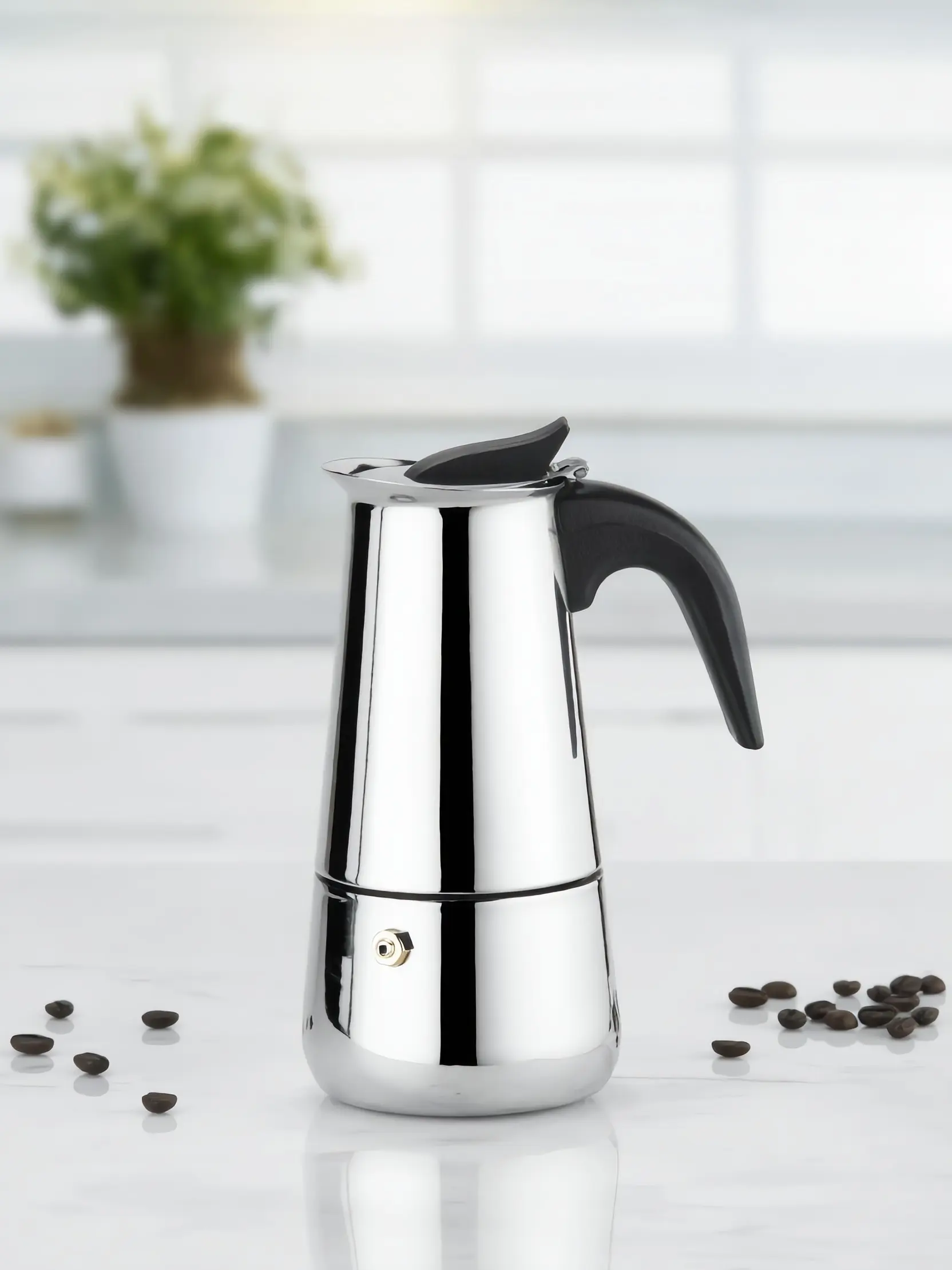 Stainless Steel 4-Cup 200ml Moka Pot Espresso Maker, Stovetop Coffee Brewer, Detachable Kitchen Tool for Camping Stoves & Office Use