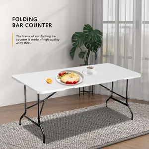 6FT Heavy-Duty Plastic Folding Table with Lock & Handle Portable for Camping Party Wedding Picnic White 300 Lb Load Capacity