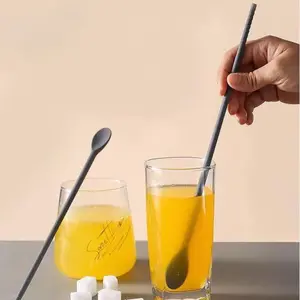 Silicone Stirring Spoon, 2 Counts Non-slip Reusable Silicone Spoon, Dual-use Kitchen Accessory for Frying & Stirring Beverages