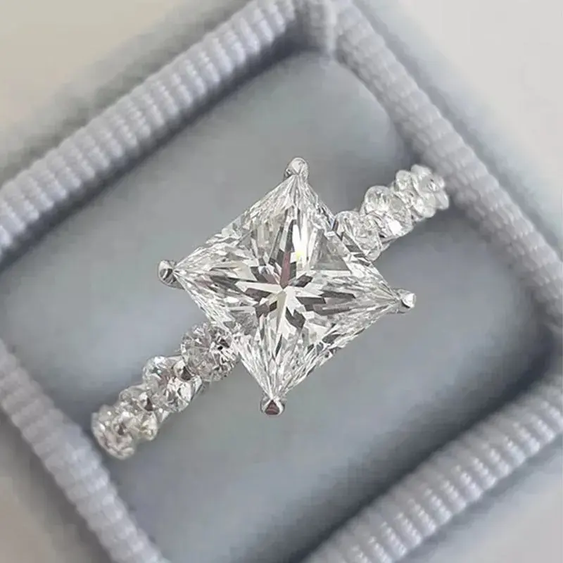 Zircon square diamond engagement ring, proposal ring, anniversary ring for women