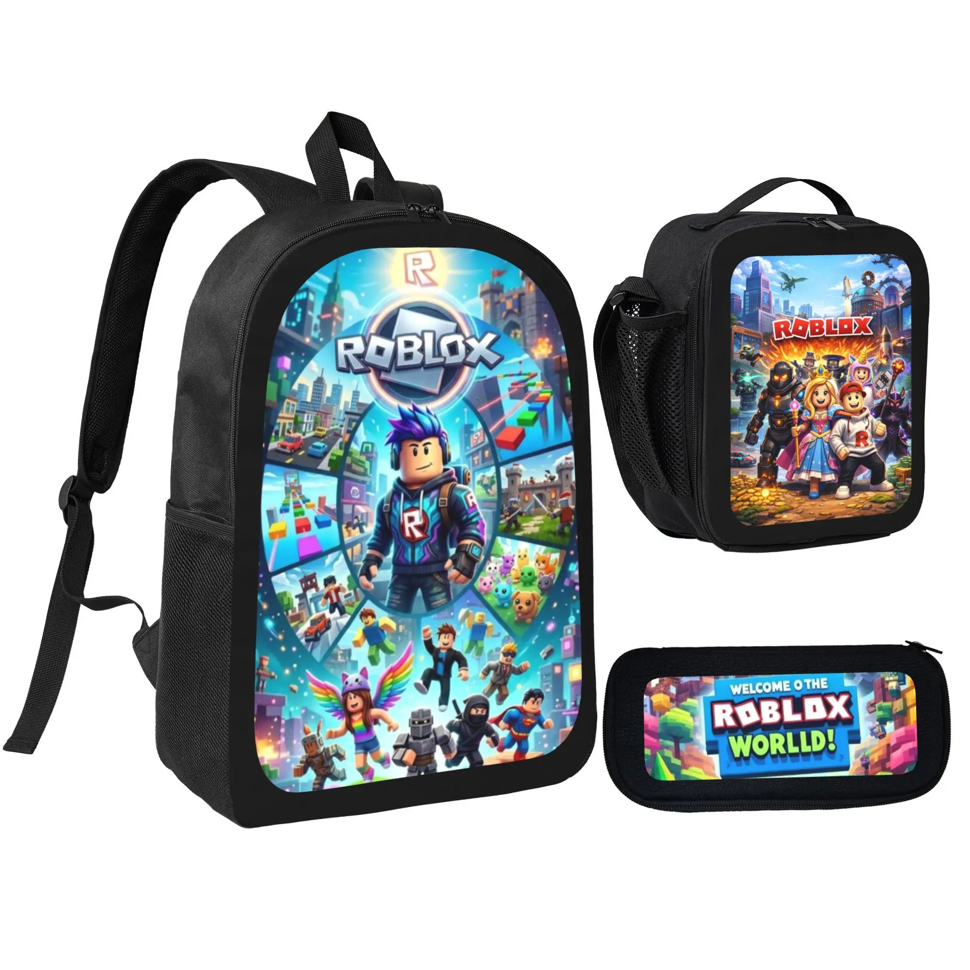 Roblox Backpack 3 Pieces Set With Lunch Bag Pencil Case Combination For Work Sport Picnic Classic Laptop Backpack Travel Daypack Stationery Bag