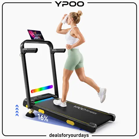 【DealsForYouDays】YPOO Motorized Under Desk Walking Pad Treadmill - Home Fitness Equipment, 16% Incline, 160 lbs Capacity, Remote & App Speed Control, Small-Space Fit, Desk-Side Cardio Treadmills for Home