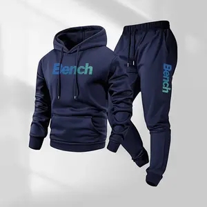 Men's Bench Patterned Hoodie And Drawstring Track Pants Set, Men's Casual Sportswear Long-Sleeved Hooded Jacket And Trousers, Suitable For Autumn And Winter, Men's Everyday Wear, Indoor And Outdoor Sportswear, Tracksuit.