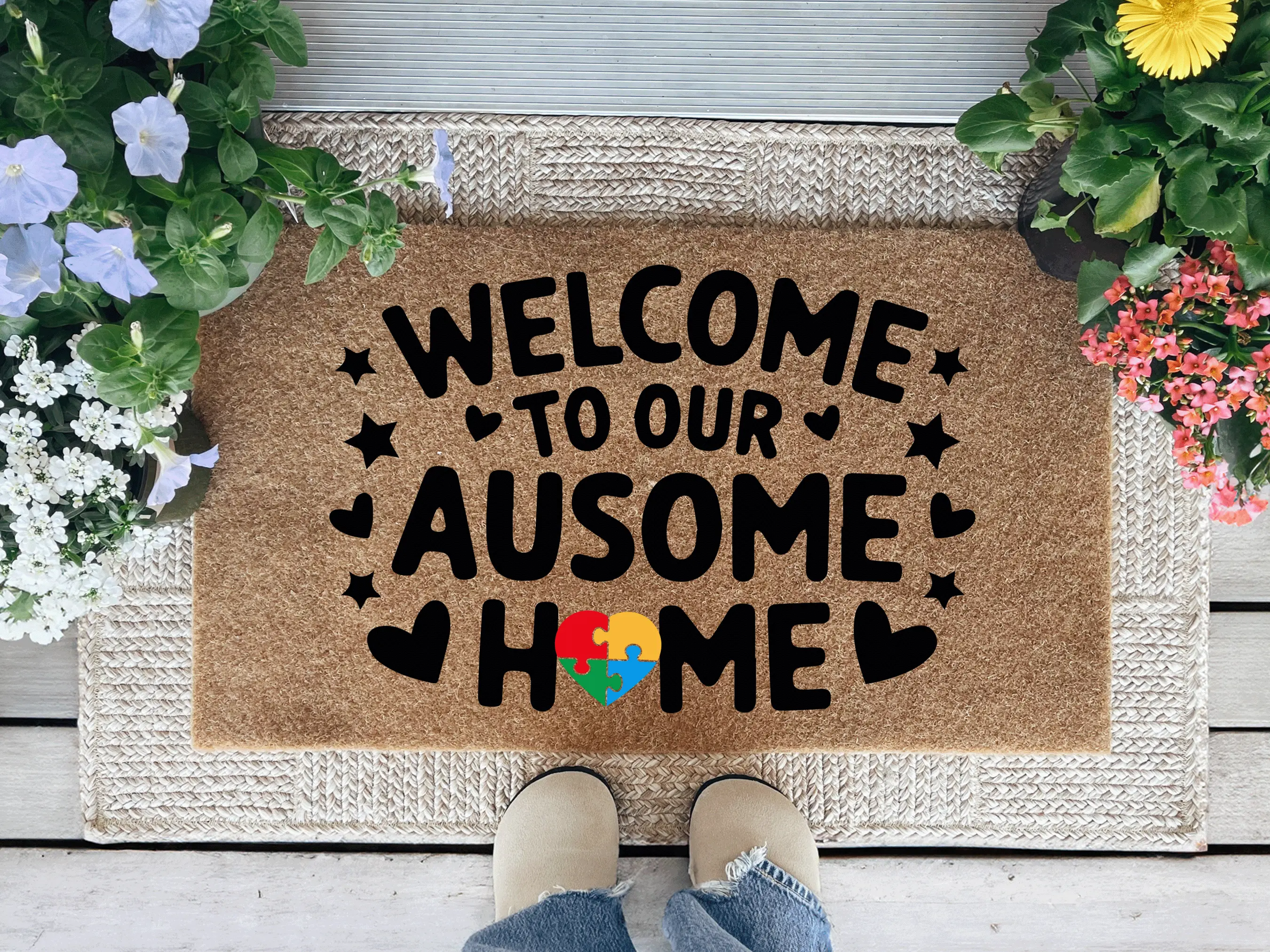 Doormat Welcome To Our Ausome Home, Autism Doormat, Autism Awareness, Closing Gift, Outdoor Mat, Entryway Decor, Patio Decor, Front Door Mat, Entrance Doormat, Printed Doormat