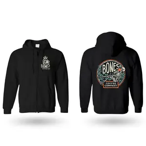 Bones Coffee Company | Classic Logo Zip-Up Hoodie Black Cotton Poly Blend Unisex